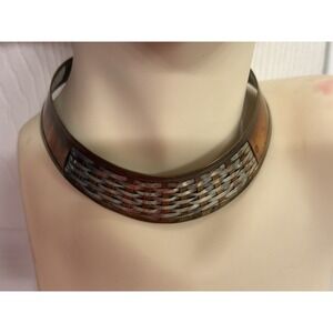 80s boho orientalist style necklace two-tone gold Brass/copper in braided  VTG